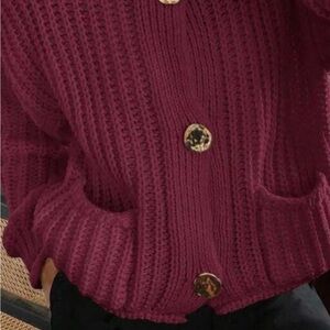 SHEIN Ribbed Button-Up Cardigan in Wine
